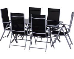 4goodz Aluminium Tuintafel-Set met 6 Verstelbare Stoelen - zwart