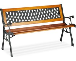 4goodz Klassieke Tuinbank met teak hout en metaal - Bruin/Zwart