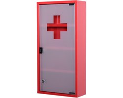 4goodz Medicijnkastje EHBO-kastje met slot RVS 12x30x60 cm - Rood