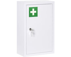 4goodz Medicijnkastje metaal EHBO-kastje met slot 14x30x46 cm - Wit
