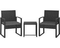 4goodz Rotan Tuinset 3-delig - afneembare zitkussen en tafel - Zwart/Grijs