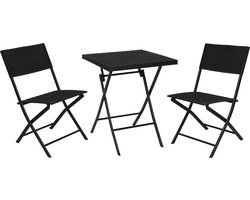 4goodz Zwarte Bistroset Wicker 2-persoons - balkon stoelenset - Zwart