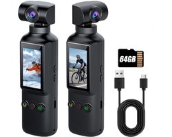 4K actiecamera met 270° draaibare lens, Wi‑Fi sportcamera, 1,99 inch IPS-scherm, 1000 mAh batterij, 64GB geheugenkaart. Perfect voor wandelen en vlogs.