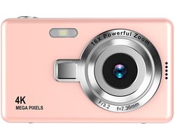 4K Ultra HD CCD digitale camera - mini compacte point-and-shoot camera voor beginners, studenten, thuisfotografie en reizen (roze)