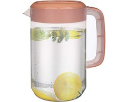 4L, met roze deksel, helder water, karaf, sap, mengkan met comfortabele handgrepen, maatbeker, perfect voor ijsthee, limonade en dranken.