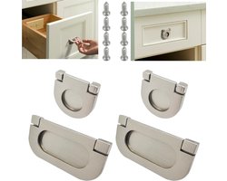 4PCS Flush Ring Pull Zink Legering Kast Lade Handgreep | Onzichtbare Deurknop 35mm & 75mm | Voor Kast, Lade en Kledingkast Accessoires met Schroeven (Zilver)