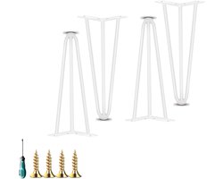4PCS Haarspeld Tafelpoten Bureau Ondersteuningspoten 3 Stalen Staven Eindtafelpoten Met Rubberen Vloerbeschermers 12/14/16/18/20/22/24/28/32/36/40inch Voor Salontafel, Bijzettafel,wit(82cm)