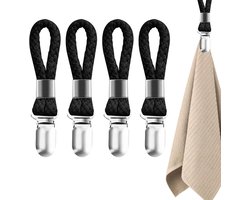 4pcs Hand Towel Hangers - Towel Hangers Zonder Naaiwerk - Hooks voor Handdoeken - Zwarte Towel Clips - Handdoek Clips - Towel Lussen