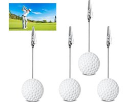 4pcs Hars Golfbal Memo Clips - Ball Base Memo Clips met Alligator Clip - Tafelnummer Kaart Houder - Plaats Kaart Houder - Tafel Memo Houder voor Bruiloft - Kantoor - Feest - Menu Decor