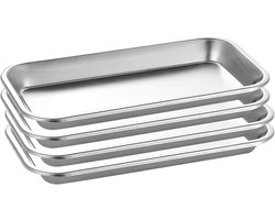 4pcs Instrument Tray - Rectangular Medical Tray - Laboratory Serving Tray voor Laboratorium - Serving Plates - Kleine RVS - Rectangular Tray - Tandheelkundige Tools