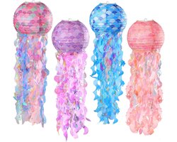 4pcs Jellyfish Paper Lanterns - Shiny Mermaid Birthday Decoraties - Onder De Zee Feestdecoraties voor Ocean Themed Verjaardag en Bruiloft Kamer Hangdecoraties