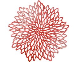 4pcs Ronde Holle Tafelsets - Wasbare Antislip PVC Tafelmatten - Hittebestendige Coasters - PVC Deegmatten - Tafelonderzetters Tafeldecoratie Rood