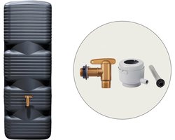 4rain QUADRO wandtank complete-set 170 L graphite grey incl. kunststof tapkraan en regenpijpaansluiting