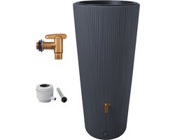 4rain VASO 2in1 DECOR regenton 220 L graphite grey incl. kunststof uitloopkraan en regenpijp aansluiting - strakke vormgeving - unieke oppervlaktestructuur - moderne blikvanger voor buiten met klasse