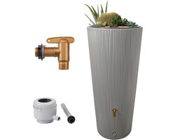 4rain VASO DECOR 2in1 beplantbare regenton 220 L agave incl. kunststof uitloopkraan en regenpijp aansluiting