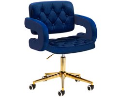 4Rico Fluwelen Bureaustoel Marineblauw met Goud Onderstel QS-OF213G – Verstelbare Salonstoel & Bureaustoel voor Salon, Kantoor en Receptie