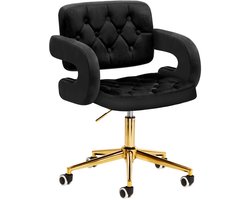 4Rico Fluwelen Bureaustoel Zwart met Goud Onderstel QS-OF213G – Verstelbare Salonstoel & Bureaustoel voor Kantoor, Receptie en Salon