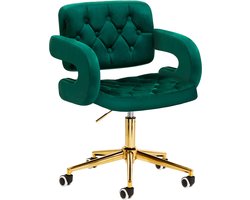4Rico Moderne Fluwelen Bureaustoel Groen - Elegante Salonstoel Fluweel in Hoogte Verstelbaar - Met Gouden Onderstel