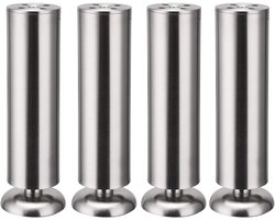 4x 200mm Keuken- en Meubelpoten van RVS voor Werkbladen, TV-meubels en Sofas - Rubber Mat voor Veiligheid en Geluidsdemping - Diameter 50mm