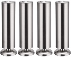4x 200mm Meubelpoten van RVS voor Keuken, TV-meubel en Bank - Rubber Mat voor Veiligheid en Geluidsdemping - Diameter 50mm