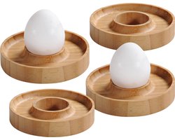 4x Bamboe houten eierdopjes 10 x 2 cm - Tafel dekken - Ronde eierdoppen - Ontbijt