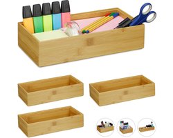 4x bamboe organizer - stapelbaar - badkamer - keuken - opbergbox - breed - open