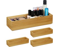 4x bamboe organizer - stapelbaar - badkamer - keuken - opbergbox - open