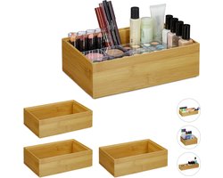 4x bamboe organizer - stapelbaar - badkamer - keuken - opbergbox - open