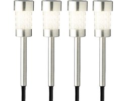 4x Buiten/tuin LED zilveren stekers solar verlichting 26 cm - Tuinverlichting - Tuinlampen - Solarlampen op zonne-energie