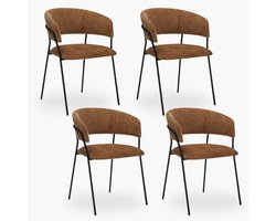 4x Eetkamerstoel Mace - Koper Velvet - Set van 4 - Oranje - Met Armleuning