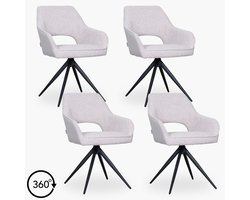 4x Eetkamerstoel Veya - Beige Boucle - Set van 4 - Naturel - Met Armleuning