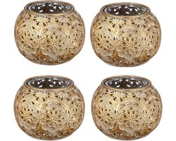 4x Gouden waxinelicht / theelicht houder met glas 7 cm - Woonaccessoires/woondecoraties kaarsenhouders