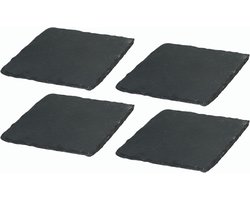 4x leisteen borden I vierkant I 20x20x0,5 cm I sushi serveerset serveerbord zwarte stenen borden leisteen bord dessertbord serveerbord