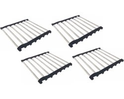 4x Metalen zilvere pannenonderzetters vierkant 20 cm - Keukenbenodigdheden - Kookbenodigdheden - Tafel dekken - Pannenonderzetter - Pannen/schalen onderzetters van metaal