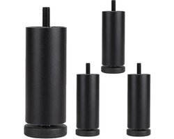 4x Meubelpoten Zwart - 12cm Aluminium Bankpoten met M8 Schroefdraad - Draagvermogen 400kg - Verstelbare Kastpoten - Meubelverhogers voor Bank en Kast