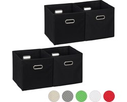 4x opbergbox stof - opvouwbaar - opbergmand - 30 cm - kast organizer - zwart