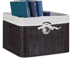 4x opbergmand bamboe - opvouwbare mand - stof - decoratie - zwarte kastmand