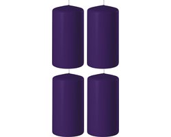 4x Paarse cilinderkaarsen/stompkaarsen 6 x 12 cm 45 branduren - Geurloze kaarsen paars - Woondecoraties