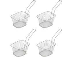 4x Patat/snack serveermandje/frituurmandje zilver 20 cm - Tafeldecoratie - Patat/snack serveren in een mandje