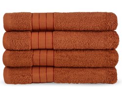 4x premium katoen badstof handdoeken terra- 50x100 - hotelkwaliteit - heerlijk zacht en soepel - vochtabsorberend - geweven rand - luxe uitstraling