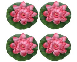 4x Rode drijvende kunst waterlelie bloemen 26 cm - Tuinaccessoires - Vijverbenodigdheden - Vijverdecoratie - Nep/kunst bloemen/planten - Waterlelies