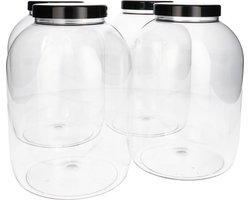 4x Ronde Pot 5000ml met Schroefdeksel - Plastic Potjes met Deksel, Cosmetica, Voorraadpot, Opbergpot Voedselveilig - Voedselveilig - PET Kunststof - Transparant en zwart