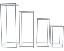 4x Set Witte Bloemenstandaarden Vierkant Metaal voor Bruiloft & Decoratie (45-90 cm)