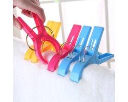 4x Strandlaken anti windknijpers voor op strandstoel - Grote plastic handdoeken knijpers