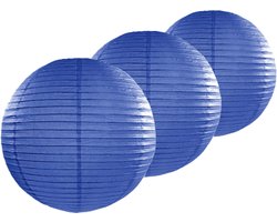 4x stuks luxe bol lampionnen donker blauw 50 cm - Feestartikelen en versiering