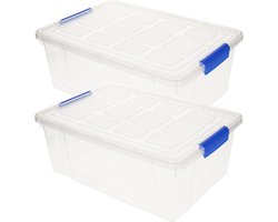 4x stuks Opslag/opberg bakken/kisten/manden met deksel 37 x 26 x 14 cm transparant - Opbergbakken
