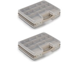 4x stuks plasticforte opbergkoffertje/opbergdoos/sorteerbox - 21-vaks - kunststof - taupe - 28 x 21 x 6 cm - sorteerdoos kleine spulletjes
