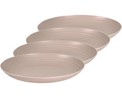 4x stuks rond kunststof borden mokka bruin 25 cm - Herbruikbaar - Dinerborden - Barbecueborden - Campingborden
