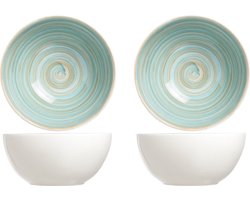 4x stuks rond schaaltje/kommetje Turbolino blauw van aardewerk 14,5 cm - Ontbijt/dessert schaaltjes