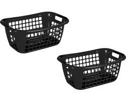4x stuks zwarte wasmanden/wasgoedmanden met handgrepen 55 cm - Draagwasmanden - Wasgoedmand - Mand met handgrepen